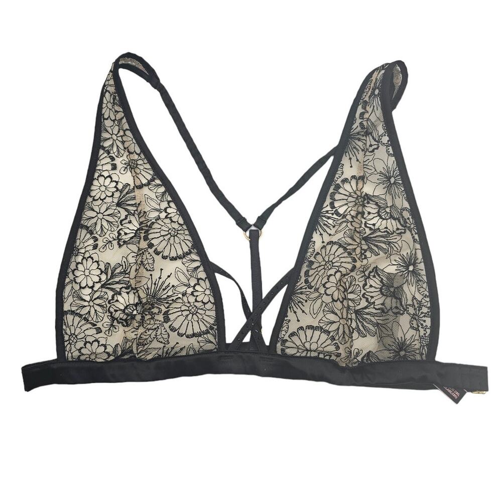 Victoria's Secret Black Floral Lace Triangle Bralette with Cream Underlay